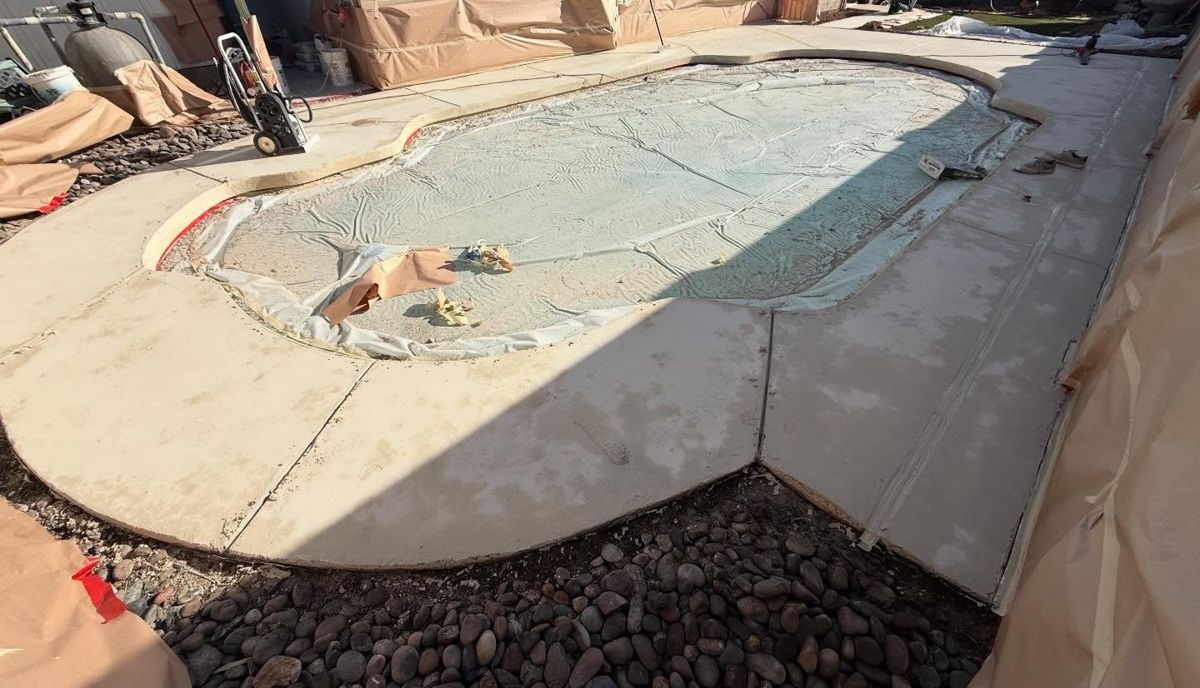 Old pool deck taped off and prepped